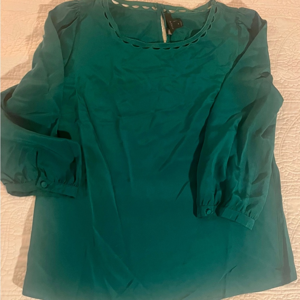 J. Crew Teal Blouse with Buttoned Sleeves